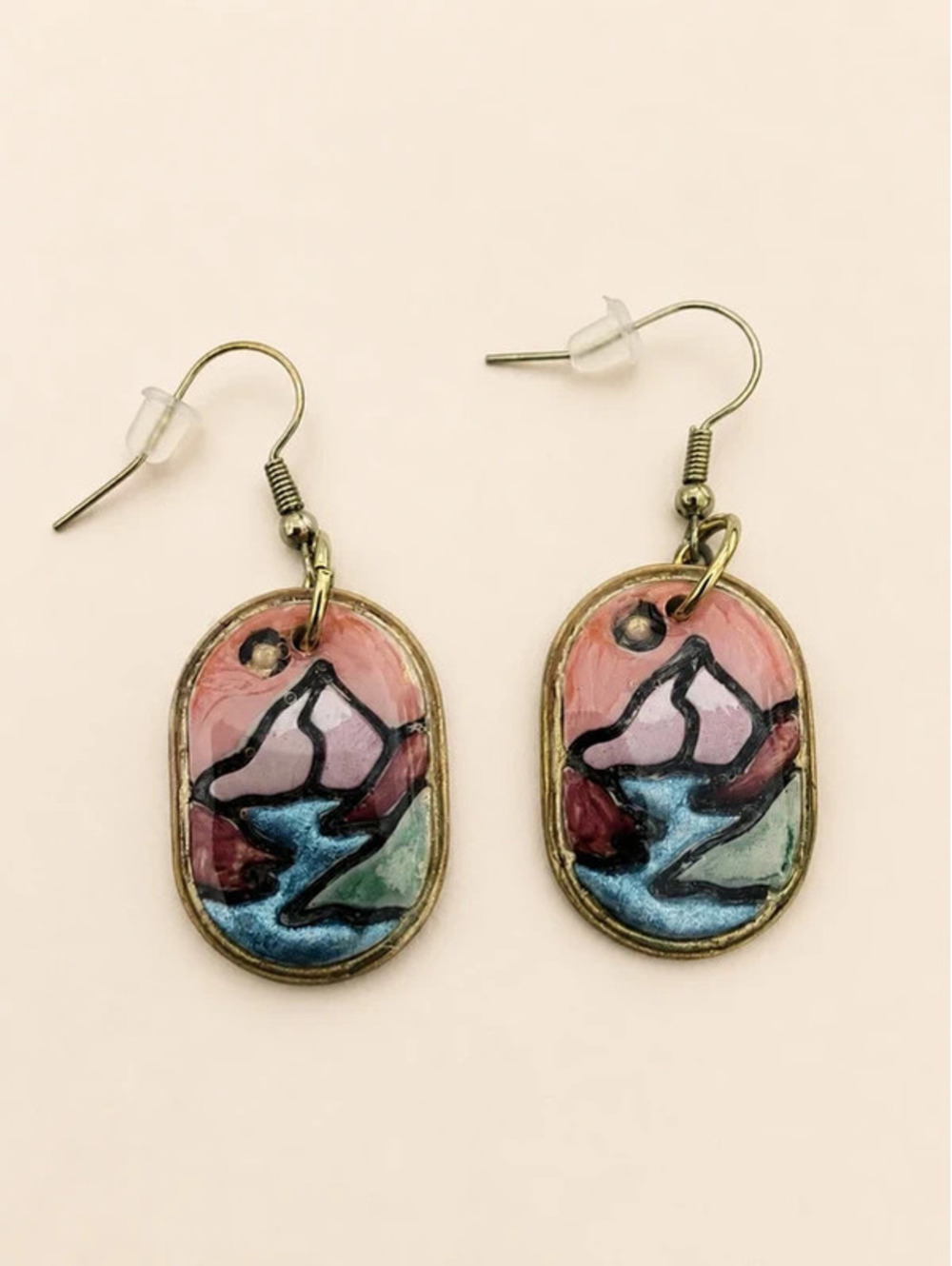 Hand Painted Polymer Clay Mountain and River Dangle Earrings